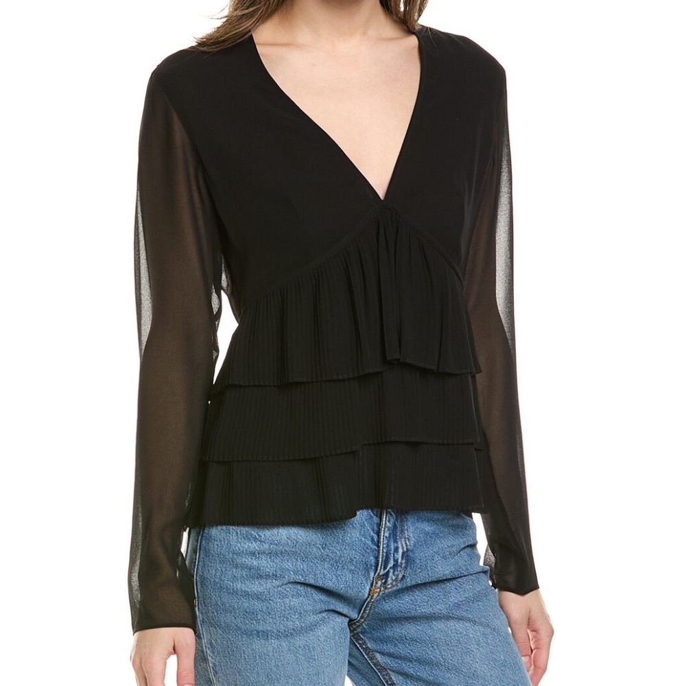 ✨ NWT The Kooples Sheer Pleated Peplum Blouse - French 3/US 8